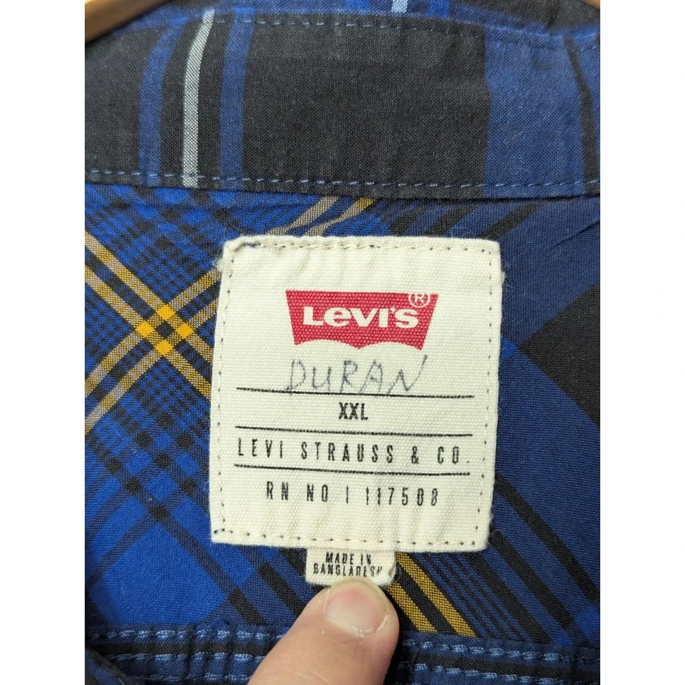 Levi's Button Down Shirt Mens XXL Blue Black Plaid Flannel Style Long Sleeve L